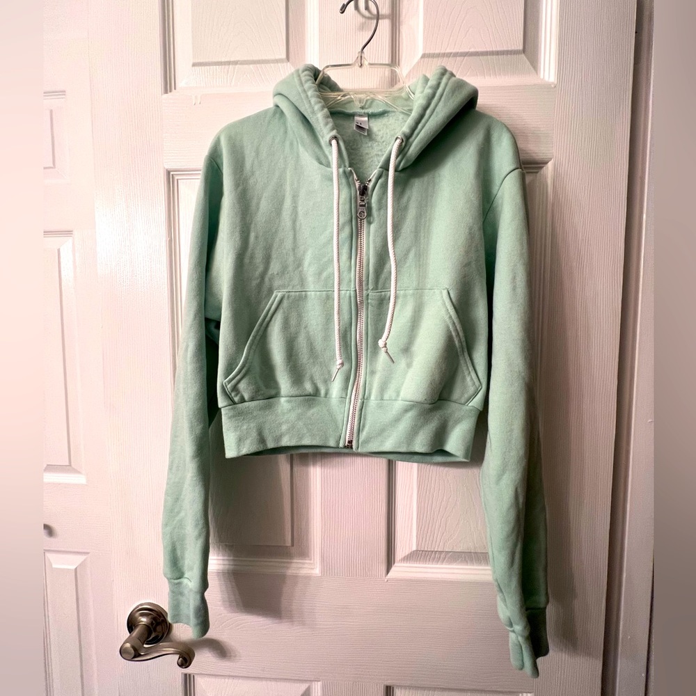 American Apparel Women's Flex Fleece Cropped Long Sleeve Zip Hoodie Size L